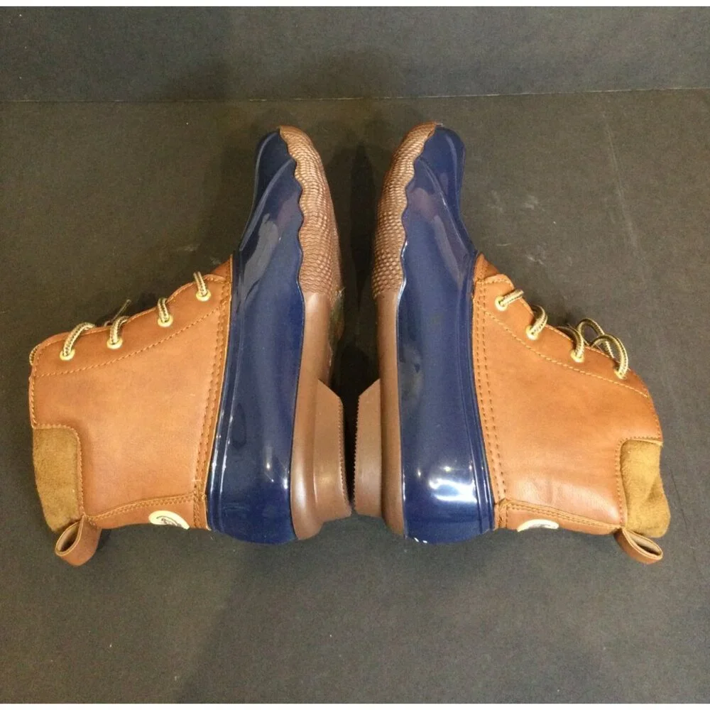 Adrienne Vittadini Girls Duck Boots Blue Brown Size 4 Rain Shoes